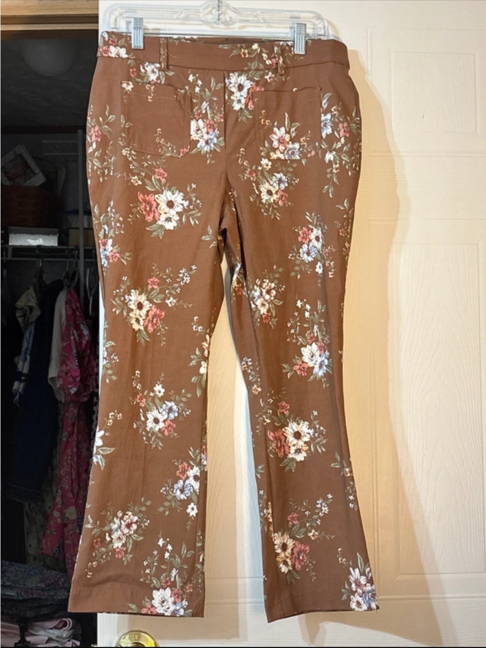NWOT. Brown Floral Boot Cut Pants